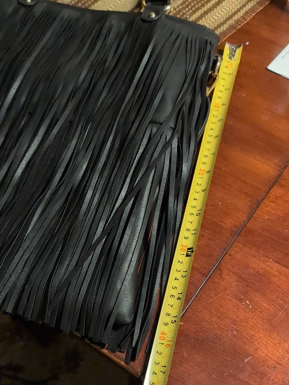 Fashion Forward Black Fringe Tote Bag Vegan Unbranded 15" Wide 16.5 Long - Picture 9 of 10